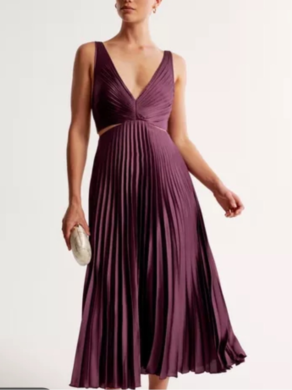 Abercrombie & Fitch Wedding Guest Pleated Maxi Dress in Plum